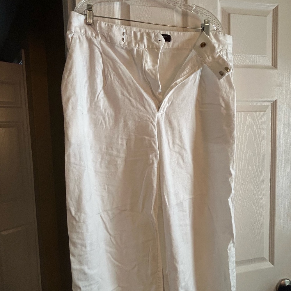 White Linen-Blend Pants